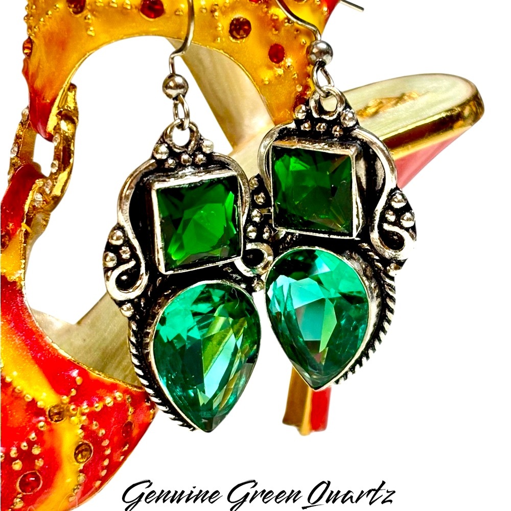 SALE -price will go back up ! Elegant Silver and Green Quartz Earrings